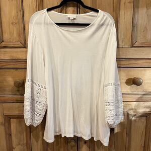 J. Jill Top Eyelet Lace Bell Sleeve White Size 3X Boho